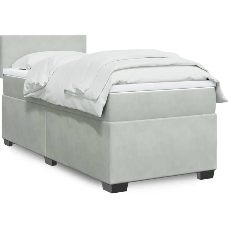 vidaXL Boxspringbett mit Matratze Hellgrau 90x200 cm Samt 3288504 – Bild 1