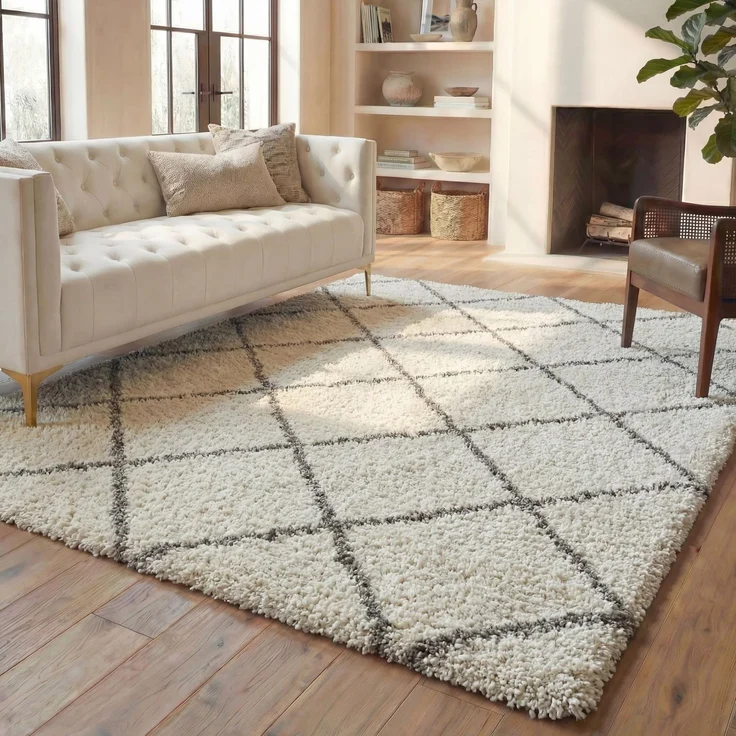 SAFAVIEH Zottelig Teppich für Wohnzimmer, Esszimmer, Schlafzimmer - Hudson Shag Collection, Hoher Flor, Elfenbein und Grau, 244 X 305 cm