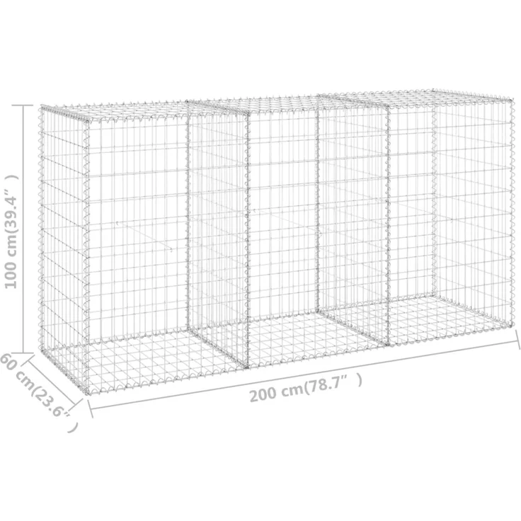 vidaXL Gabionenwand mit Abdeckung Verzinkter Stahl 200 x 60 x 100 cm 147815 – Bild 6