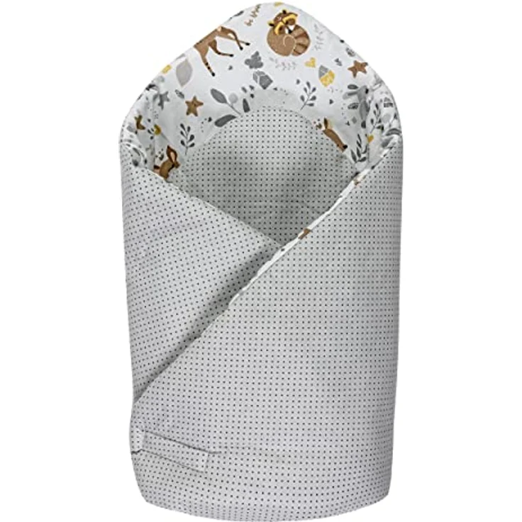 Medi Partners Steckkissen 100% Baumwolle 75x75cm Einschlagdecke Babyhörnchen doppelseitig weich ganzjährig multifunktional antiallergisch Babys (REH mit grauem Punkten) – Bild 2