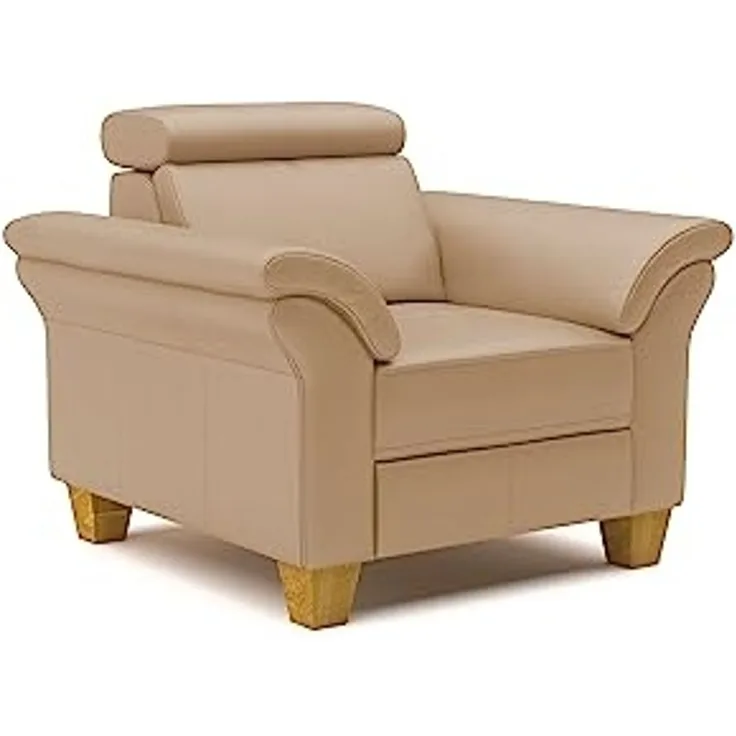 CAVADORE Echtleder-Sessel Ammerland / Sessel im Landhaus-Stil mit Federkern + Kopfteilverstellung / 101 x 84 x 93 / Leder Beige