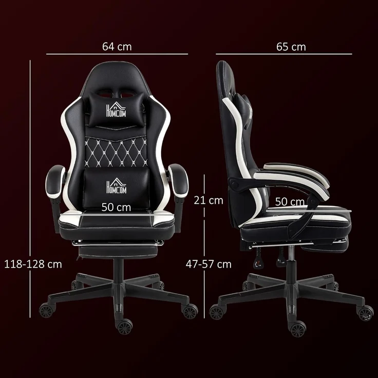 HOMCOM Gaming Stuhl Ergonomischer Gamer Stuhl mit Lendenwirbelstütze, Fußstütze, Höhenverstellbar Gaming Sessel mit Kopfkissen, Liegefunktion Bürostuhl mit Diamantgenähtem Muster Kunstleder Grün – Bild 3