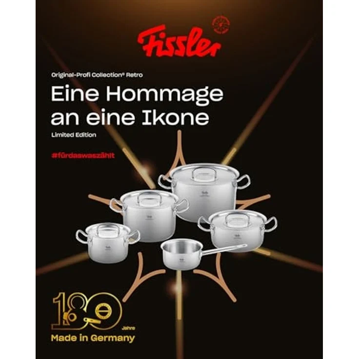 Fissler Topf-Set Original-Profi Collection® Retro, Edelstahl 18/10 (Set, 9-tlg, 3 Kochtöpfe,1 Bratentopf, 1 Stielkasserolle, 4 Metalldeckel), Limited Edition, Made in Germany – Bild 2