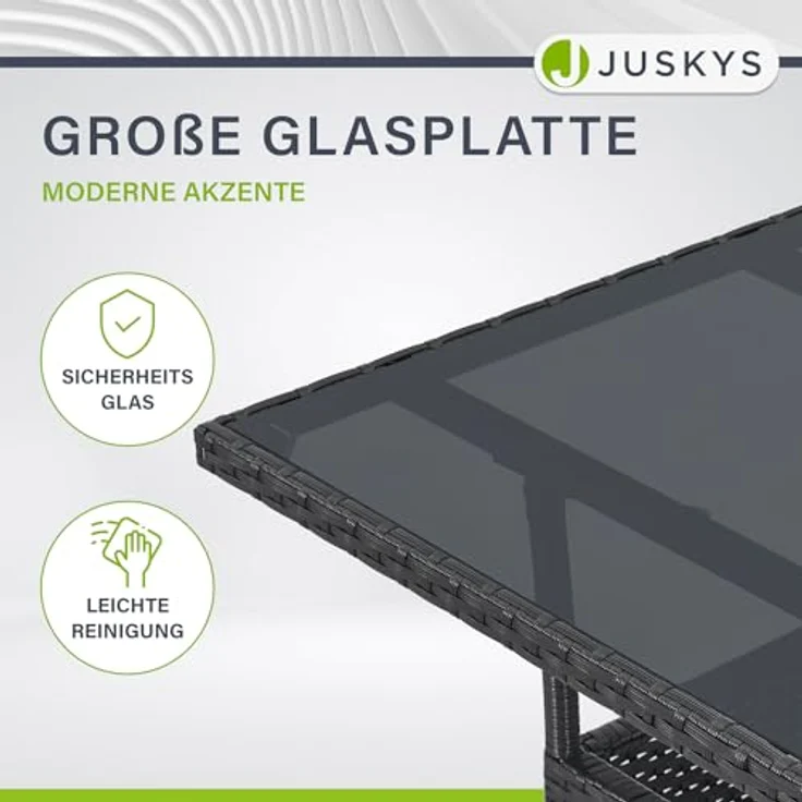 Juskys Polyrattan Gartentisch Yoro wetterfest - Balkontisch 60x60 cm eckig - Rattan Beistelltisch mit Glasplatte - kleiner Tisch für Balkon - Schwarz – Bild 9