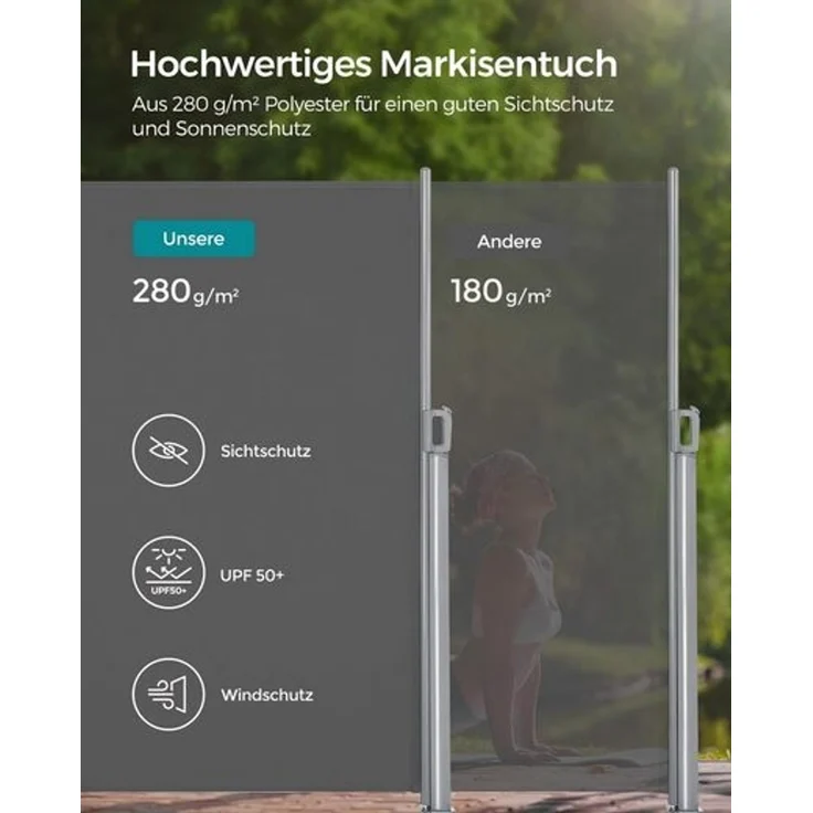 SONGMICS Alu-Seitenmarkise, ausziehbar, blickdicht, Anthrazit, 180x300 cm – Bild 3