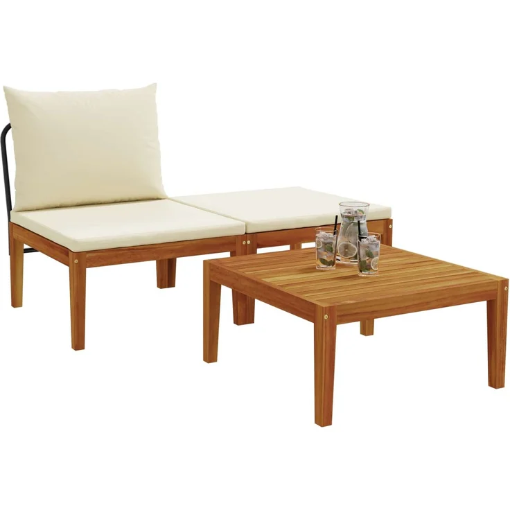 vidaXL 3 Stk. Garten Lounge Set mit Kissen Massives Akazienholz & Seil 42022067 – Bild 3