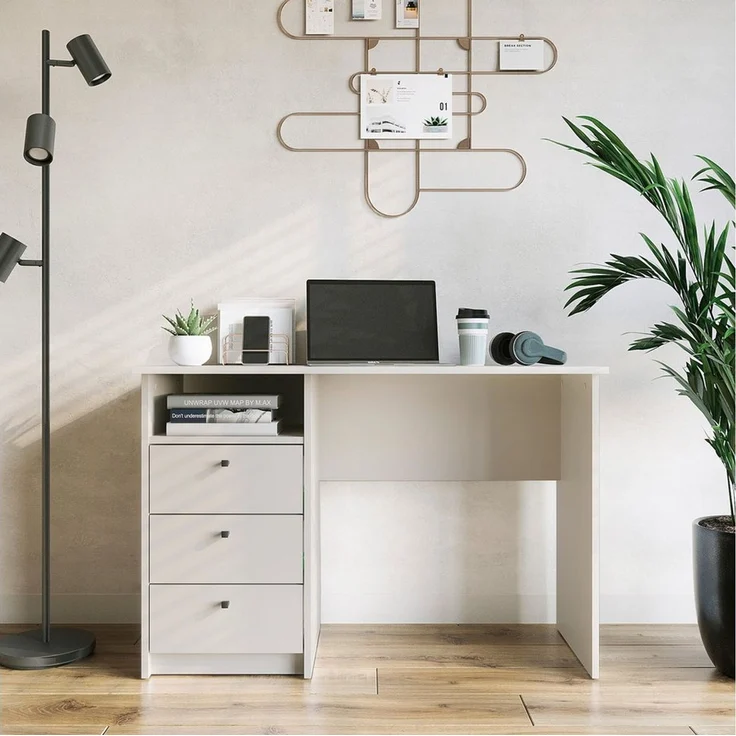 KOMTO Schreibtisch Oslo 110 H Griffe Computertisch Klein Arbeitstisch mit Schubladen, Büro PC-Tisch Kinderschreibtisch Schreibtisch 110 x 50 x 74 cm – Bild 2