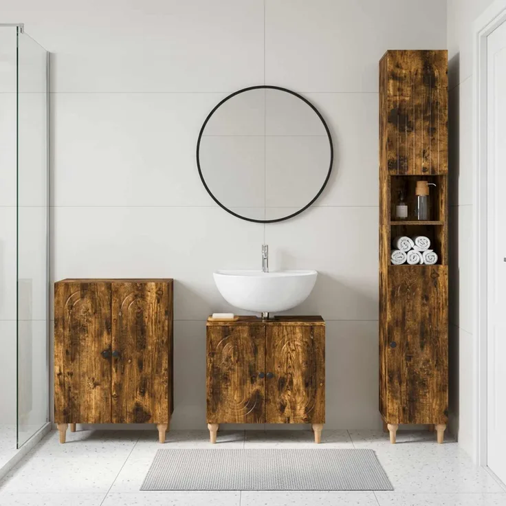 vidaXL 3-teiliges Badezimmer-Schranksystem ALKMAAR Raucheiche 3417428