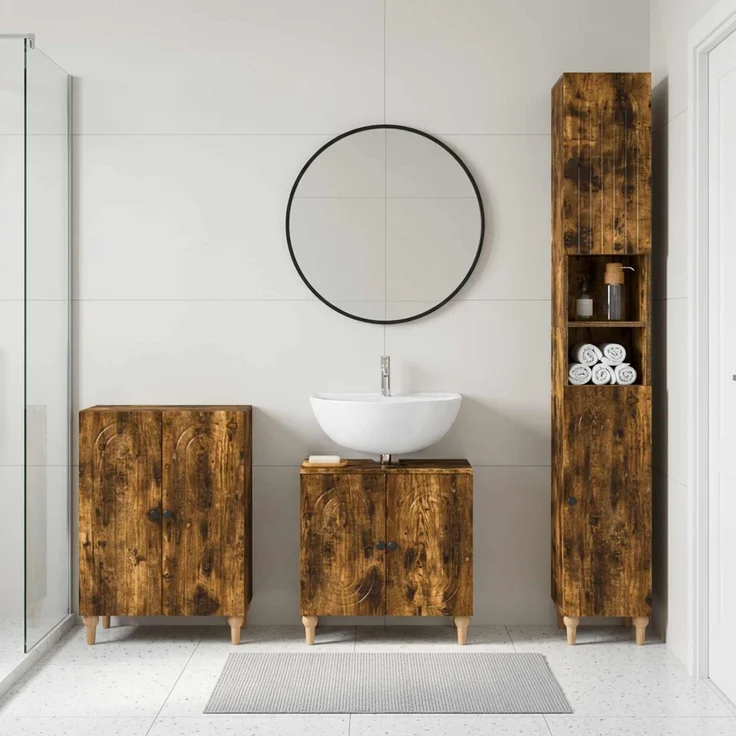 vidaXL 3-teiliges Badezimmer-Schranksystem ALKMAAR Raucheiche 3417428 – Bild 1