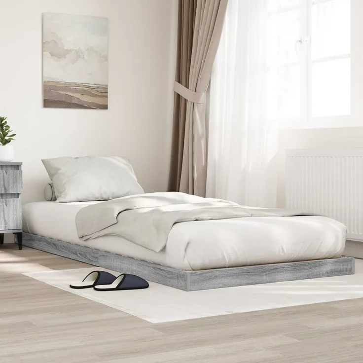 vidaXL Bodenbettrahmen, Holz Graues Sonoma, 96,5x200 cm