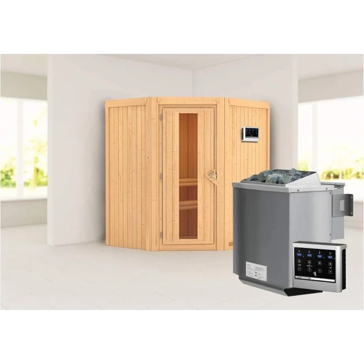 Karibu Sauna Taurin + 9kW BIO-Kombiofen mit ext. Steuerung Easy Klarglas Ganzglastür – Bild 2