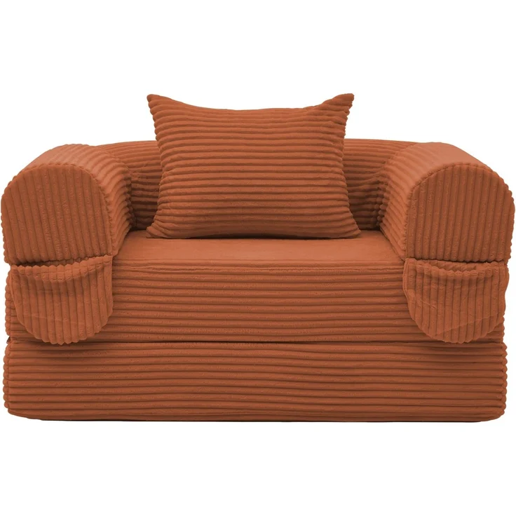 Schlafsessel 120cm×85cm×65cm mit Kordbezug in Orange – 2-in-1 Einzelsessel zum Ausklappen mit Zusatzkissen – Bild 2