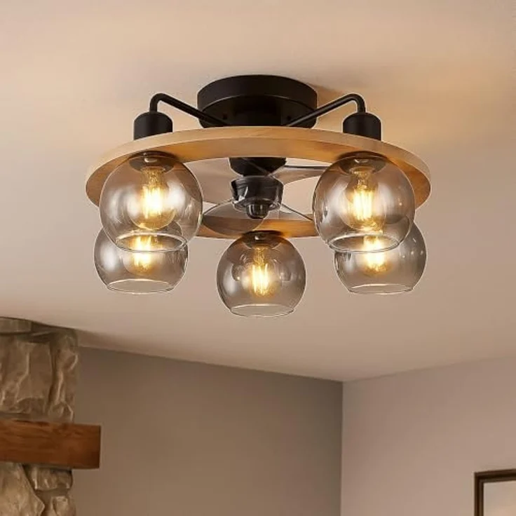 GLOBO LIGHTING Deckenleuchte, Leuchtmittel nicht inklusive, Deckenventilator Deckenlampe Ventilatorleuchte Fernbedienung Holz Glas – Bild 5