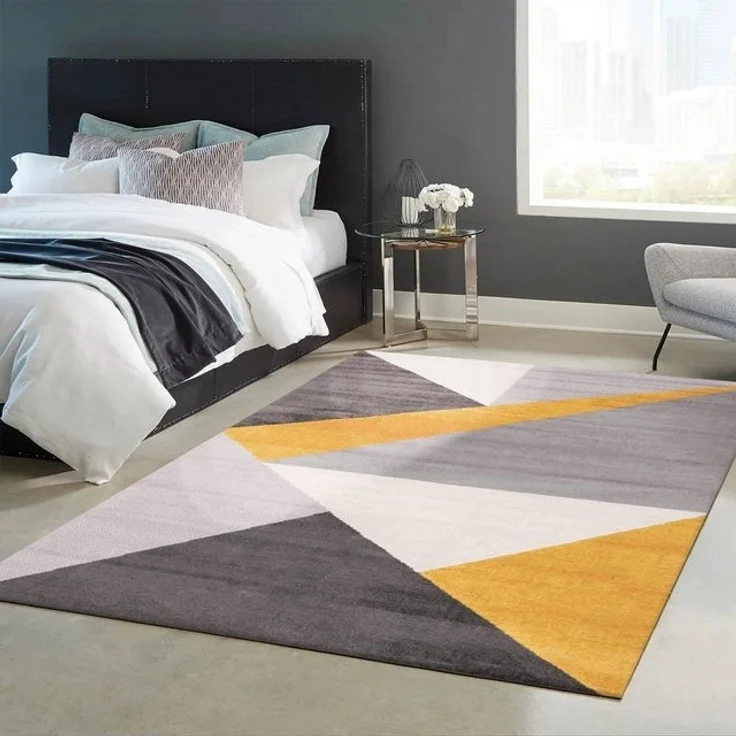 Vimoda Teppich Teppich Wohnzimmer Schlafzimmer Flur Teppich Geometrisches Muster Gelb, Rechteckig, Läufer Schlafzimmer Gelb – Bild 4
