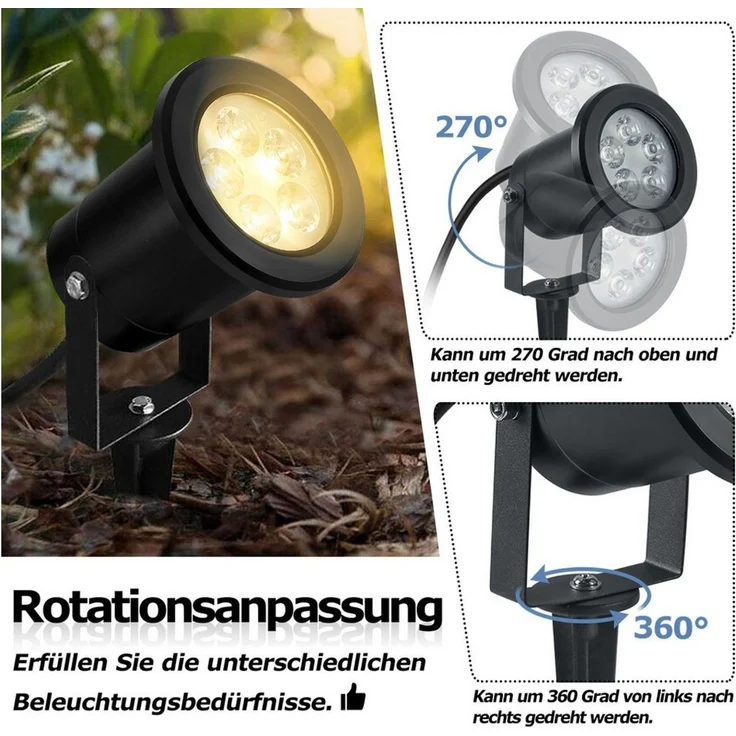 FIVMEN LED Gartenstrahler Gartenleuchte mit Erdspieß Warmweiß Gartenlampe, für Außenbereich Garten Teich Landschaft, ohne Schukostecker – Bild 3