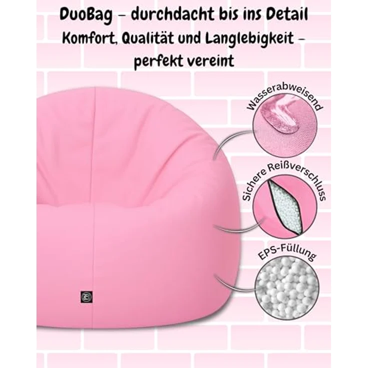 PATCH HOME 2 in 1 Funktion Sitzsack Sessel Bean Bag Sitzsäcke Gaming mit Reißverschluss bereits befüllt - Ø 125cm - Hellrosa – Bild 6