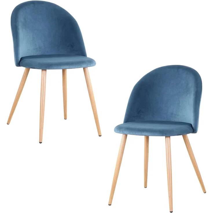 GrandCA HOME 2er Set Esszimmersessel, 2er-Set Samt Esszimmerstühle mit Eisenbeinen in Holzoptik, vielseitig für Büro, Café, Küche, Wohnzimmer, Schlafzimmer (Blau,2)
