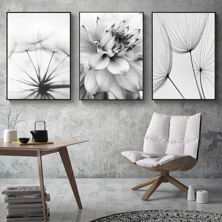 Poster Set 3teilig Blume Löwenzahn Schwarz Weiß Wanddeko B 40x60cm – Bild 1