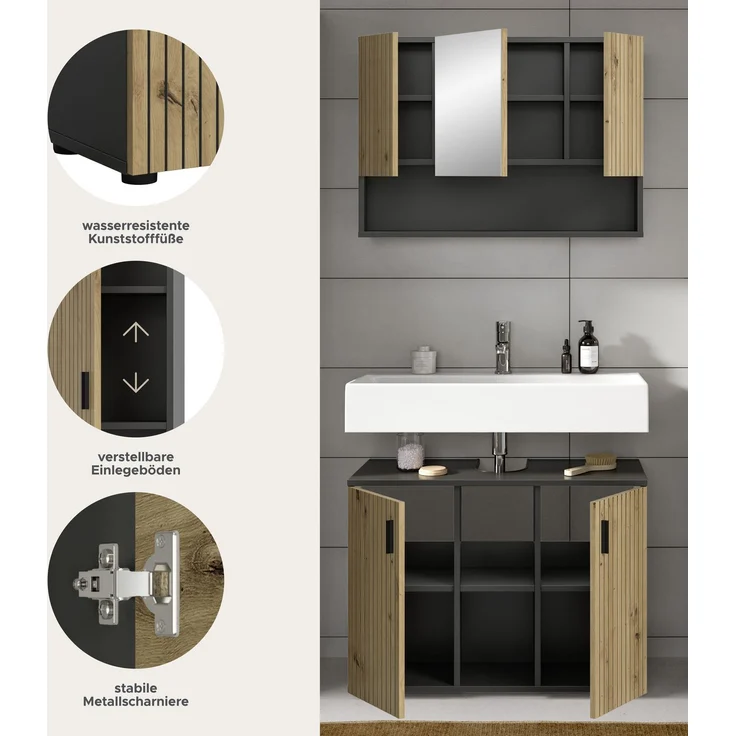Badkombination B/H/T: 80x180x30 cm in Basalt Nachbildung und -- – Bild 7