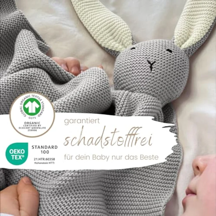 Babydecke DIKOS® Babydecke SCHMUSE-HASE Baby Geschenk Mädchen Junge Geschenkset, DIKOS, Geschenk zur Geburt, PREMIUM Qualität, 100 % BIO Baumwolle, nachhaltig – Bild 4