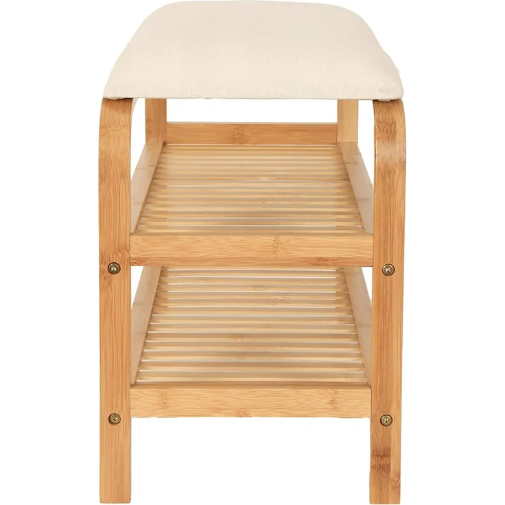 AD. CON Bambus Schuhregal, Schuhregal aus Bambus mit Sitzbank, Schuhbank mit Sitzkissen, Sitzbank 70x30x46 cm Beige – Bild 2