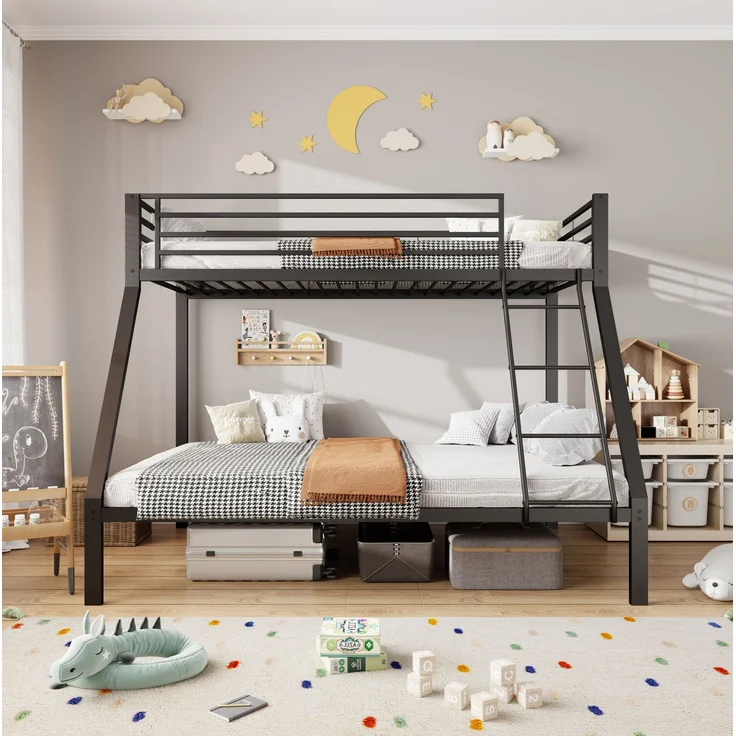 Etagenbett 90/140x200 cm aus Metall in Schwarz mit flexibel montierbarer Leiter – Ohne Matratze – Bild 3