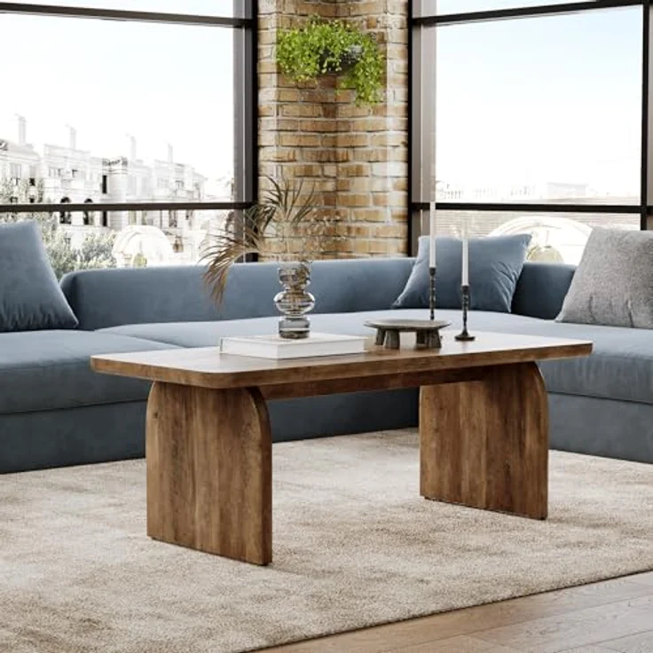 LITTLE TREE Rechteckiger Couchtisch 120 cm im Industrie-Design | Rustikales Braun Wohnzimmertisch mit abgerundeten Ecken, Belastbarkeit 68kg, E1 MDF – Bild 8