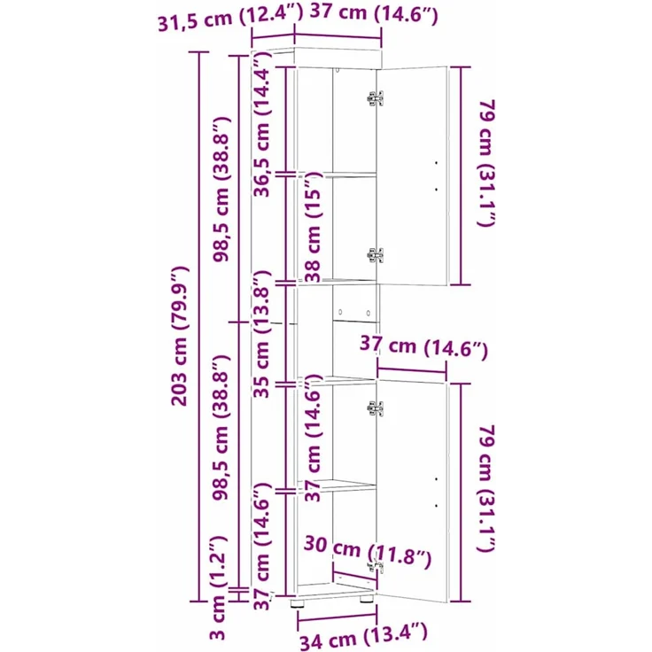 vidaXL Badezimmermöbel-Set TULUM 3 stk. Sonoma-Eiche 60 x 34 x 63 cm 3398036 – Bild 8
