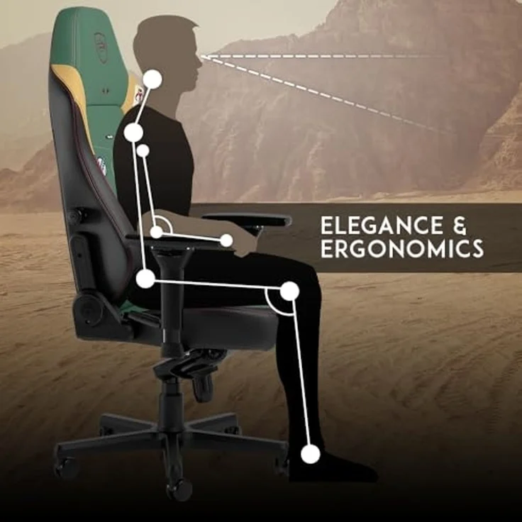 noblechairs Hero Komfortable und Langlebige Gaming Stuhl, Perfekt Optimierte Ergonomie des Stuhls Sorgt für Hohen Sitzkomfort, Belastbarkeit 150 kg, Boba Fett Edition – Bild 5