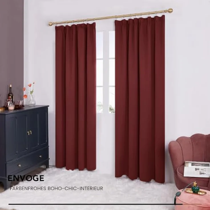 Deconovo Gardinen für Schienensystem Blickdicht Vorhänge für Wohnzimmer Rot | 2er Set, H 210 x B 140 cm, Vorhang Kräuselband, Hitzeschutz, Gardinen Wohnzimmer, Kinderzimmer Gardinen Mädchen, Sichtschutz – Bild 4