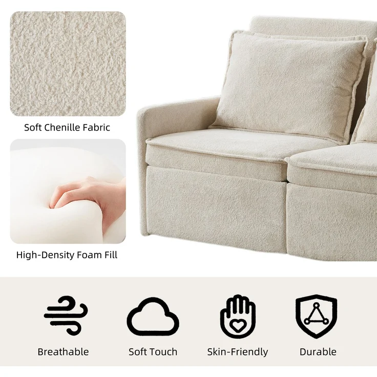 Schlafsofa mit teilbarer Sitzfläche, Chenille in Beige, verstellbarer Rückenlehne und USB/Type-C-Anschluss,95 x 172.5 x 71 cm – Bild 6