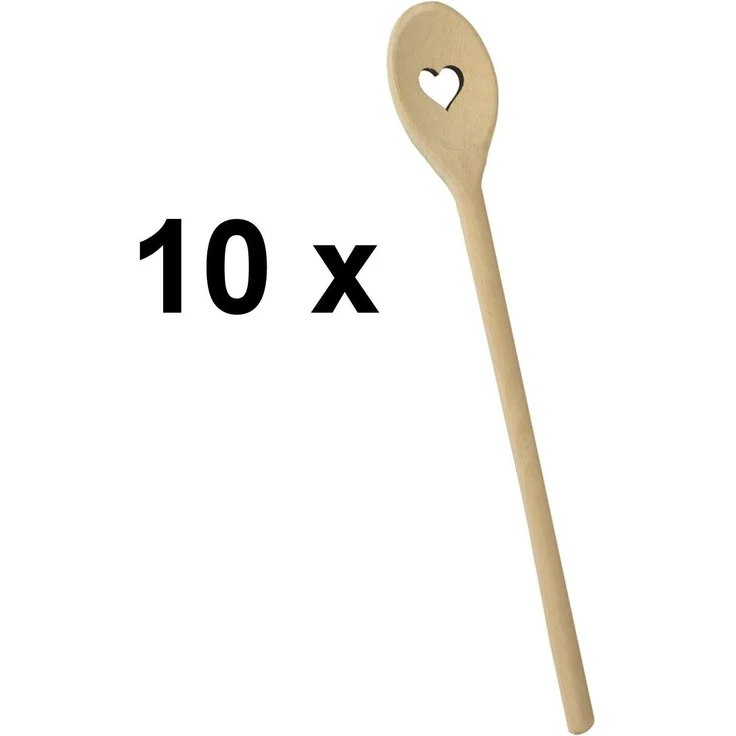 10 x Kochlöffel Holz Set mit Herz Rührlöffel Buchenholz Farbe Braun Küchenhelfer
