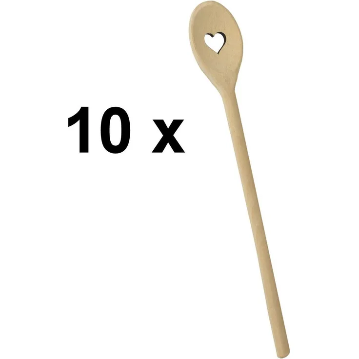 10 x Kochlöffel Holz Set mit Herz Rührlöffel Buchenholz Farbe Braun Küchenhelfer