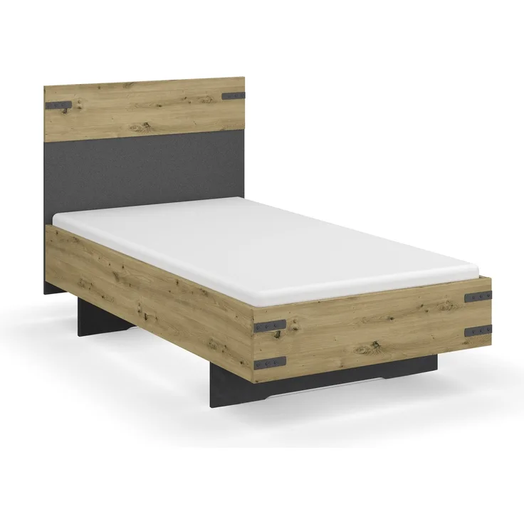 Bett >Butte< in grau metallic / Eiche Artisan Dekor - 95x101x207 (BxHxT)