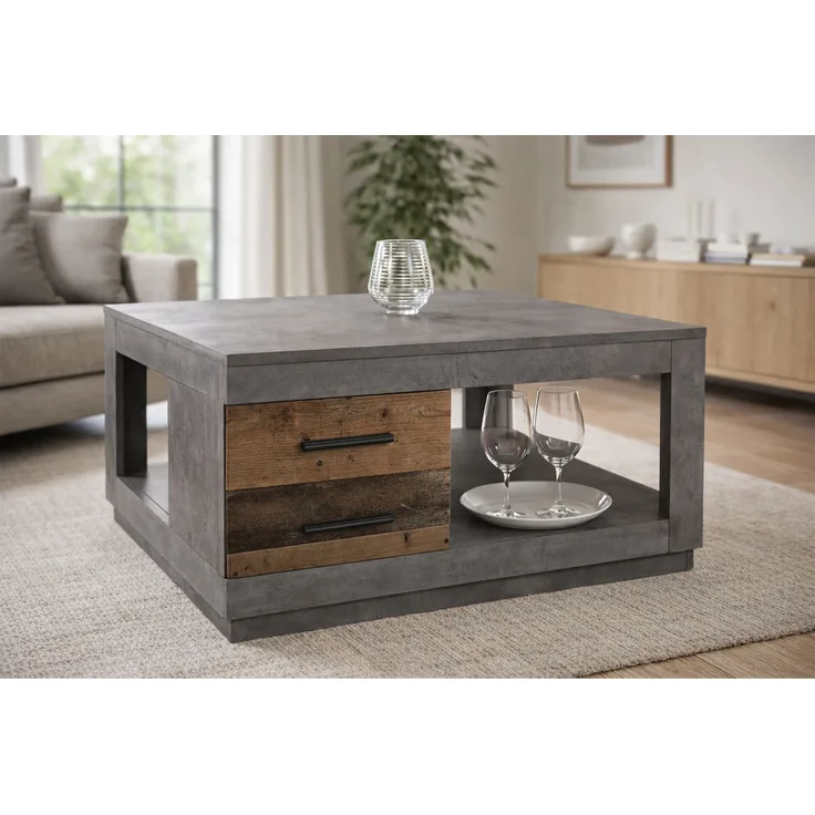 Couchtisch >Fulda< 2 Schübe, betonoxid, Old Style - 80x45,6x80cm (BxHxT)