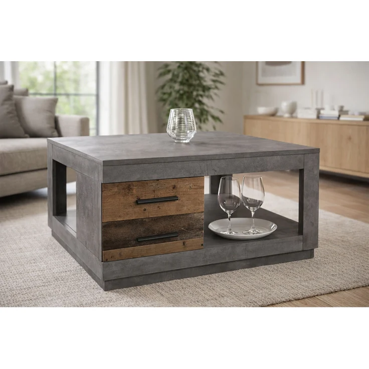 Couchtisch >Fulda< 2 Schübe, betonoxid, Old Style - 80x45,6x80cm (BxHxT) – Bild 1