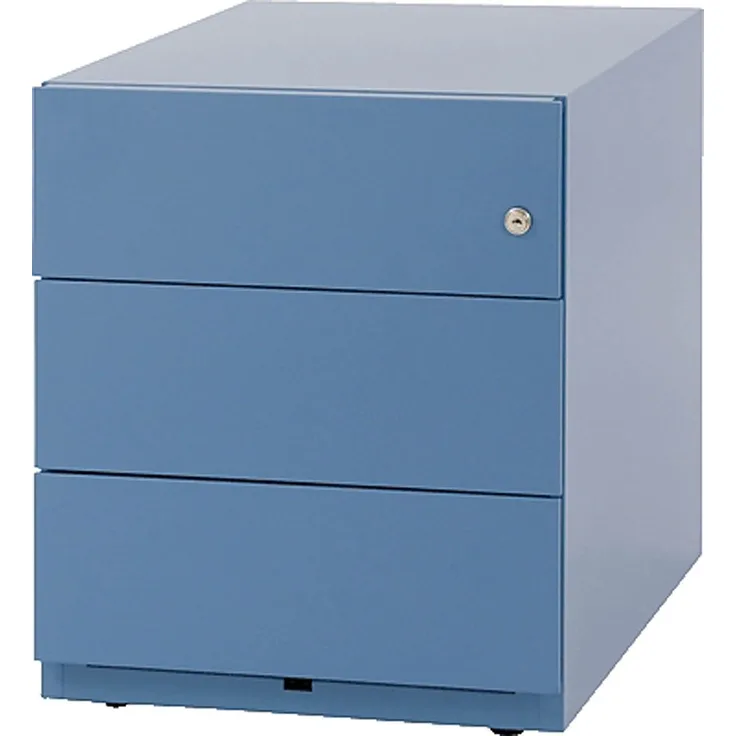 BISLEY Rollcontainer Note mit Griffleiste, 3 Universalschubladen, Metall, 605 Blau, 56. 5 x 42 x 49. 5 cm