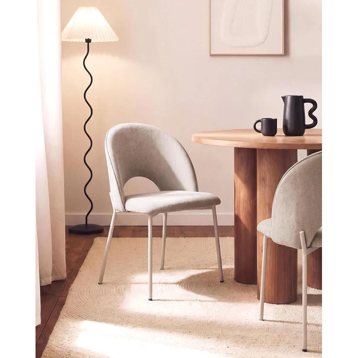 Esszimmerstuhl 2er Set COVELO Chenillegewebe Beige – Bild 2