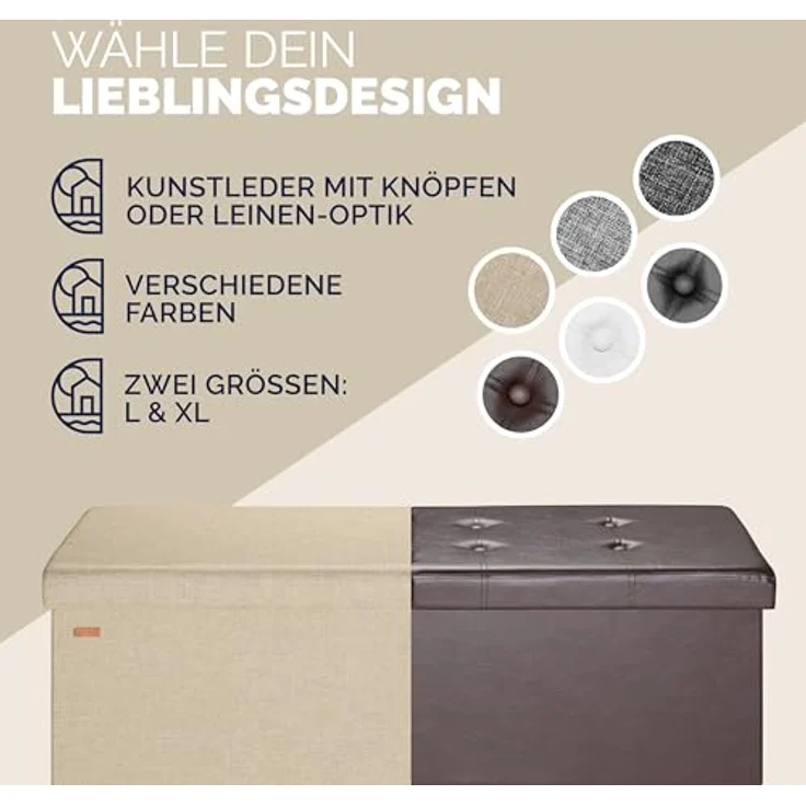 CASARIA® Faltbare Sitztruhe mit Stauraum Leinenoptik Beige XL – Bild 8