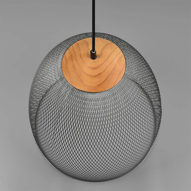 Pendelleuchte, Gitteroptik, Holz, silber, H 150 cm – Bild 7