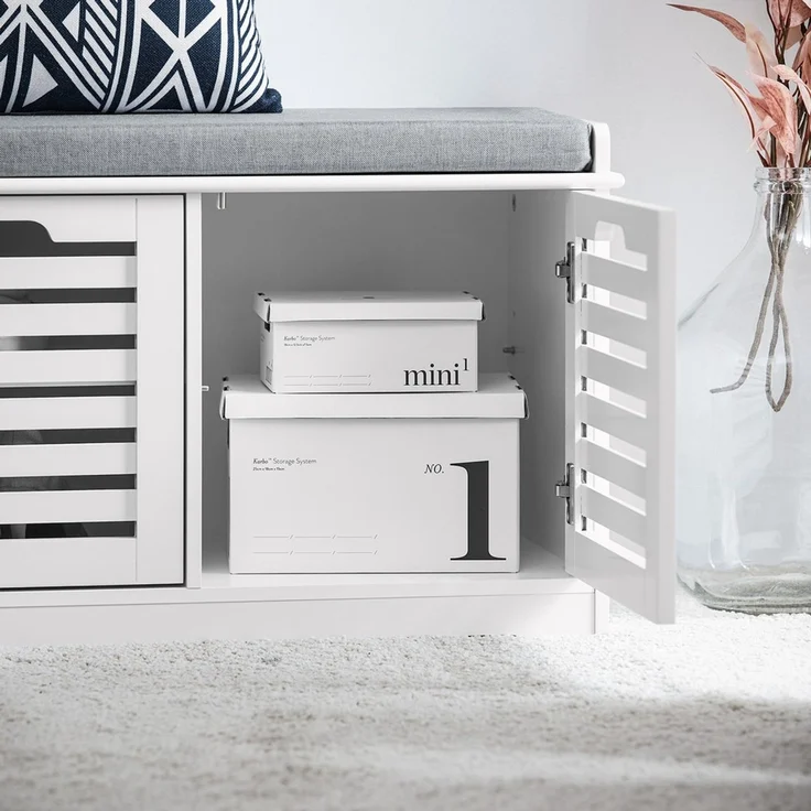 SoBuy FSR23-II-W Schuhbank, MDF, Lackiert, Weiß, 71 x 43 x 35 cm – Bild 4