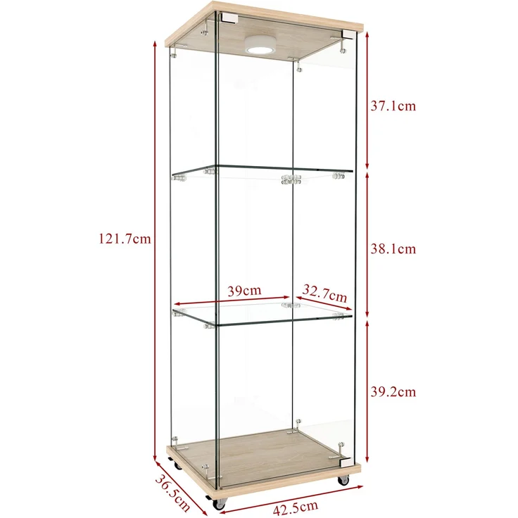 DESVIAE Vitrine mit LED-Beleuchtung und Glastür 42,5x120x36,5 cm MDF und Glas Natur – Bild 10