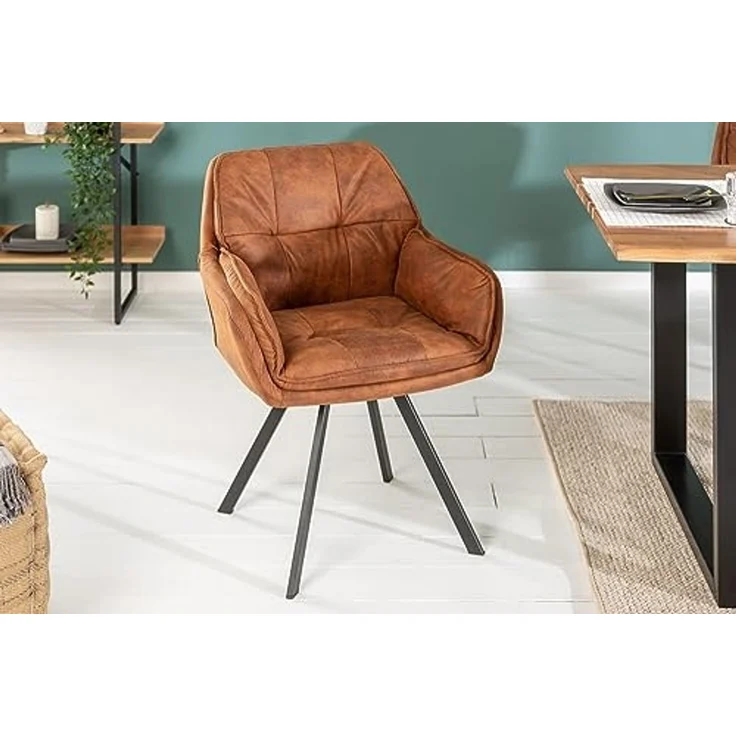 riess-ambiente Armlehnstuhl MR. LOUNGER hellbraun, Esszimmer · Microfaser · Metall · mit Armlehne · 180° drehbar · Retro – Bild 2