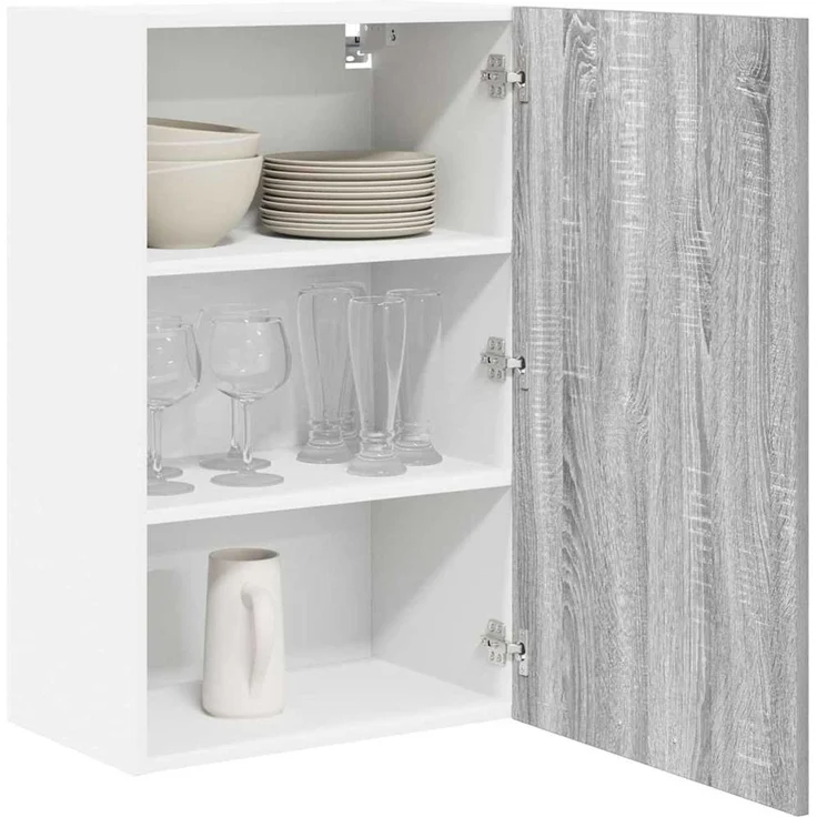 Küchen-Hängeschrank, Wandschrank Grau Sonoma und Weiß 50 x 31 x 80 cm Holzwerkstoff – Bild 3