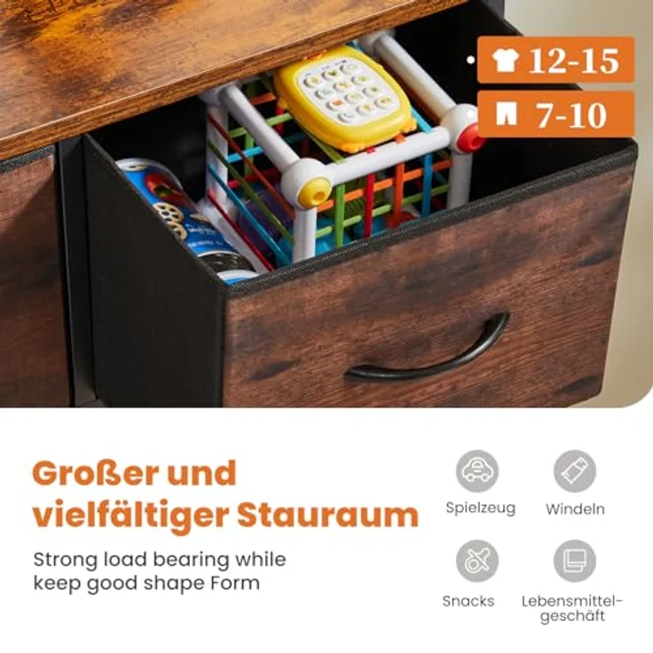 Sweetcrispy Kommode für Schlafzimmer, breite Schublade Kommode, 9 Stoffschubladen mit Griffen, Schubladen aus Stoff, Schrank, TV Stand für Schlafzimmer, Schrank, Wohnzimmer, Kinderzimmer – Bild 5
