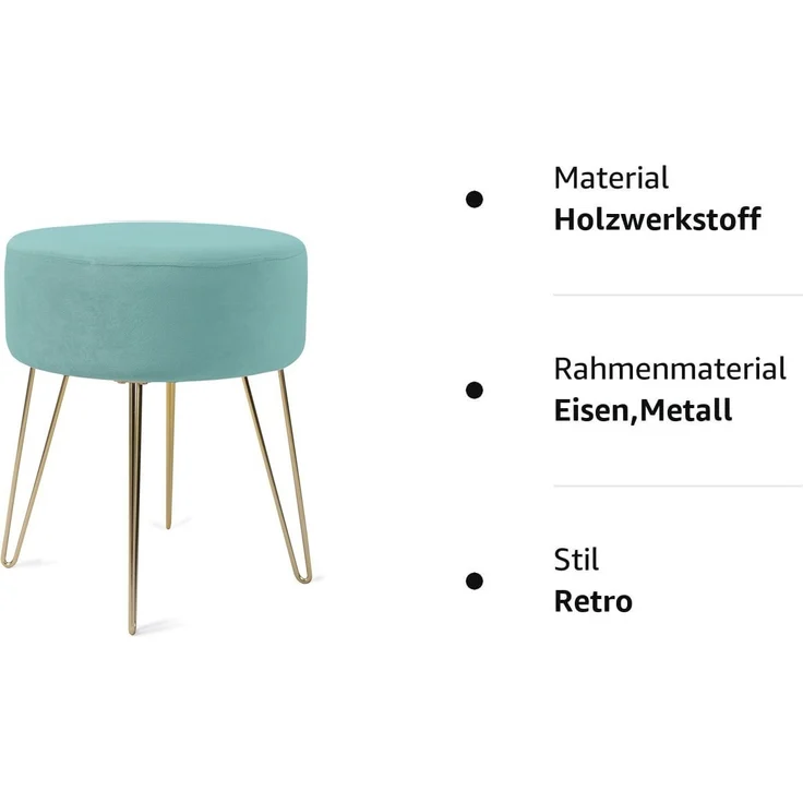 Zedelmaier Sitzhocker Runder Sitzhocker Samt Schminktisch Fußhocker Ottoman Metallbeinen (HS-ZD12C, ZDV41) – Bild 2