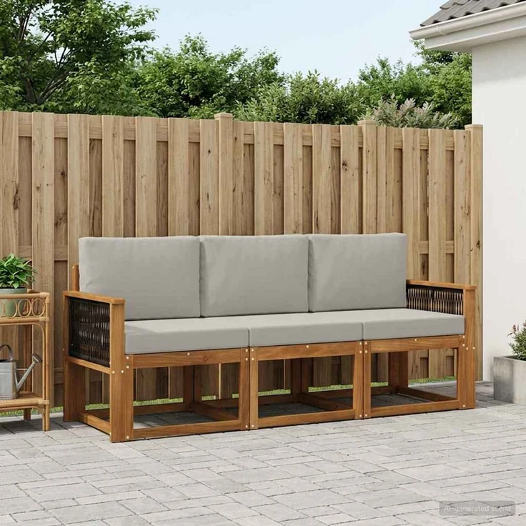 vidaXL Outdoor-Sofagarnitur 3 stk. 3-Sitzer Natur und Hellgrau 3384952 – Bild 1