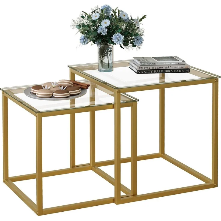 Quadratischer Couchtisch 2er Set Glas Gold 50/45 cm