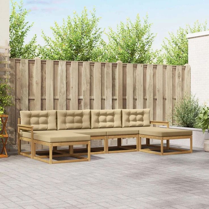 vidaXL Outdoor-Sofagarnitur 6 stk. Weiß und Beige 3386822 – Bild 1