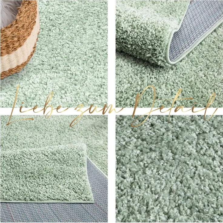 Teppich Wohnzimmer Hochflor Shaggy - 200x290cm - Pastell Grün Einfarbig Uni Flauschig Modern Boho Deko Teppiche Weich Schlafzimmer – Bild 4